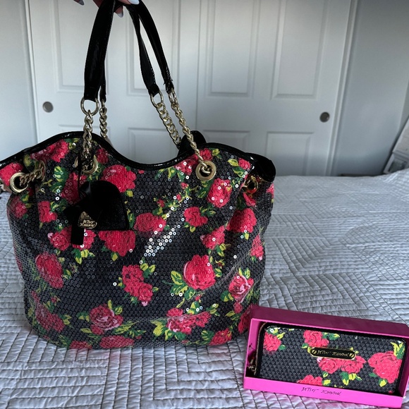 Betsey Johnson Handbags - Betsey Johnson Sequin Rose Handbag with Matching Wallet